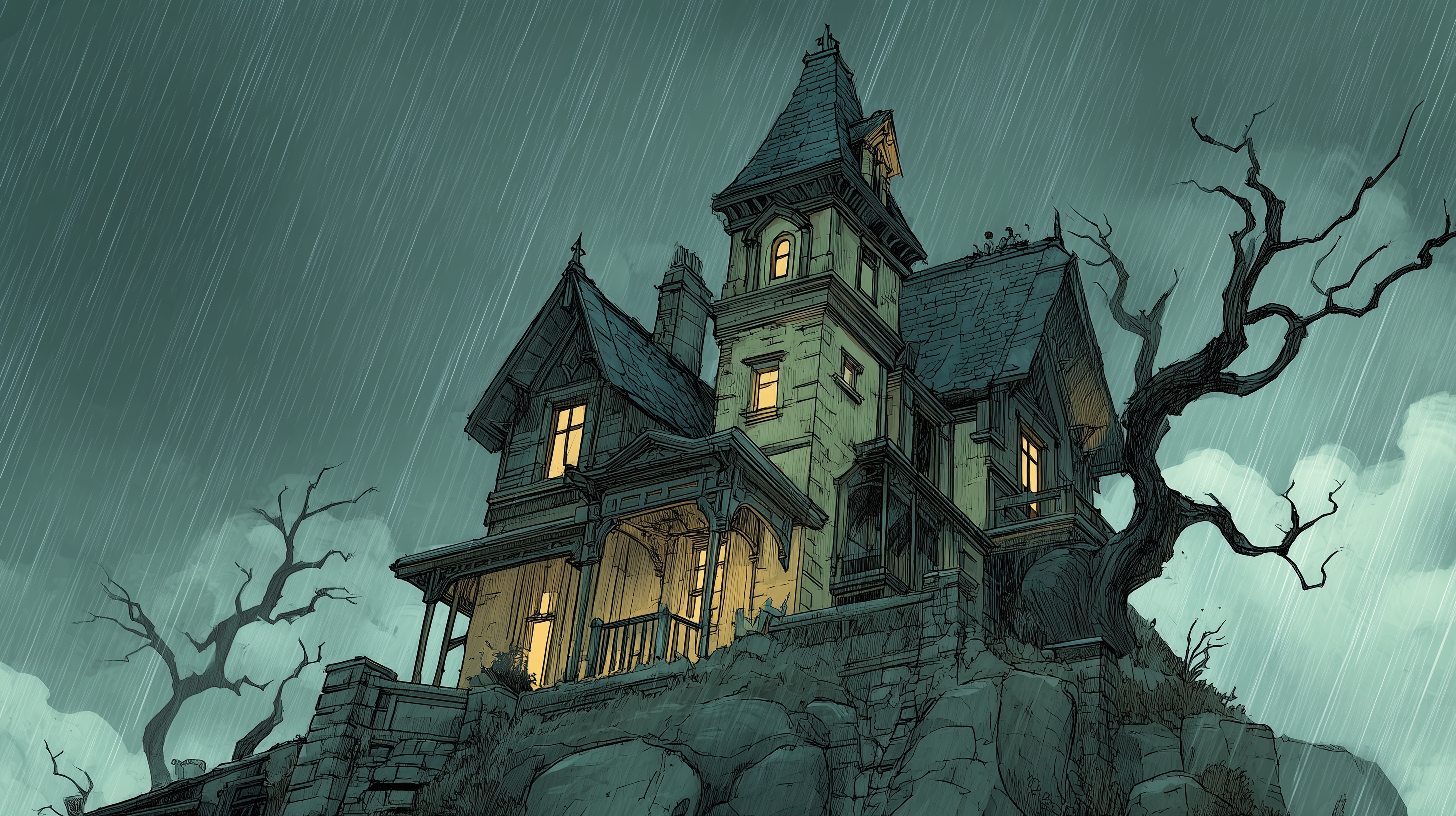fond d'écran Maison hantée 2560x1080 téléchargement gratuit