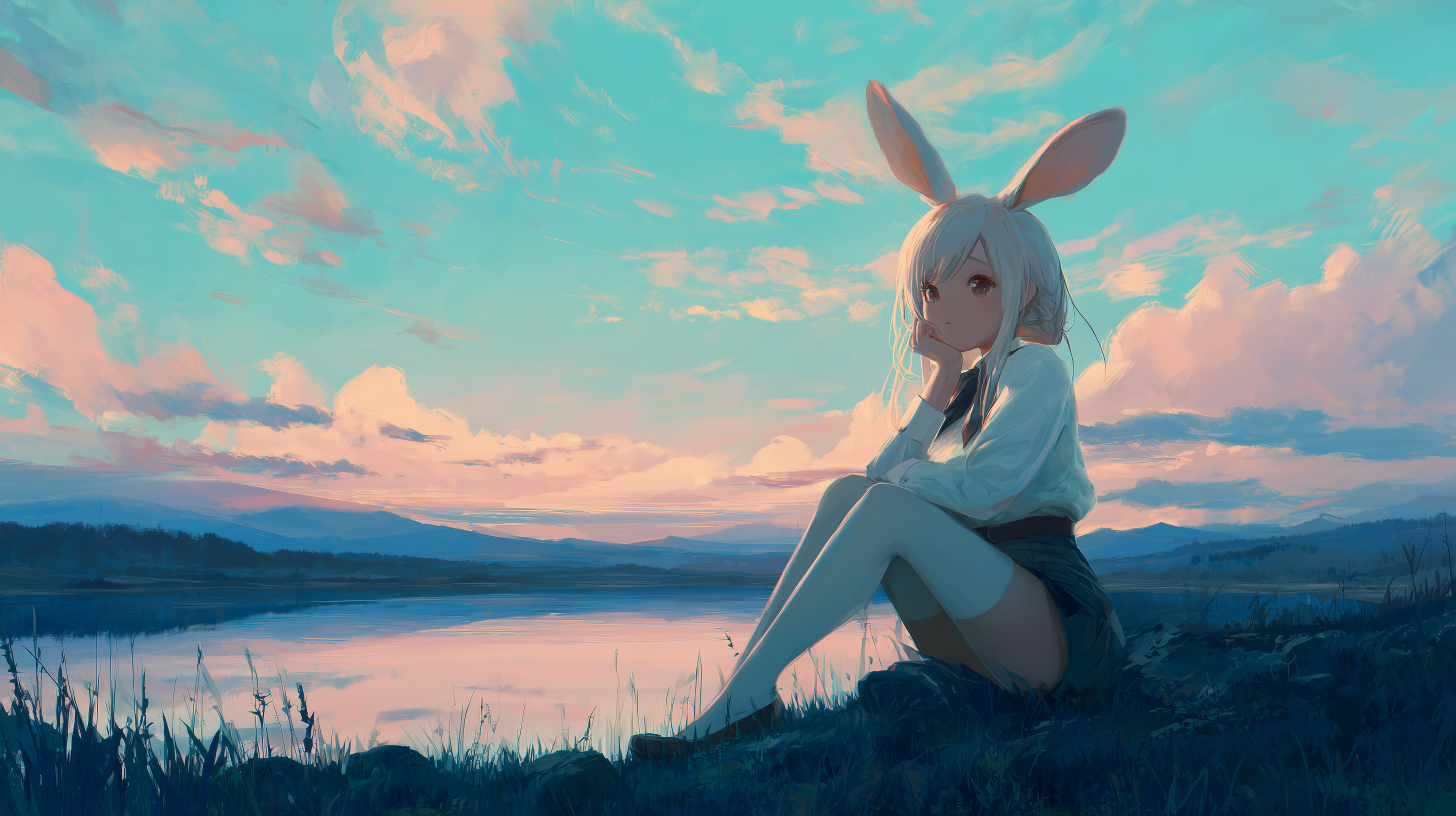 dell fond d'écran fille lapin téléchargement gratuit