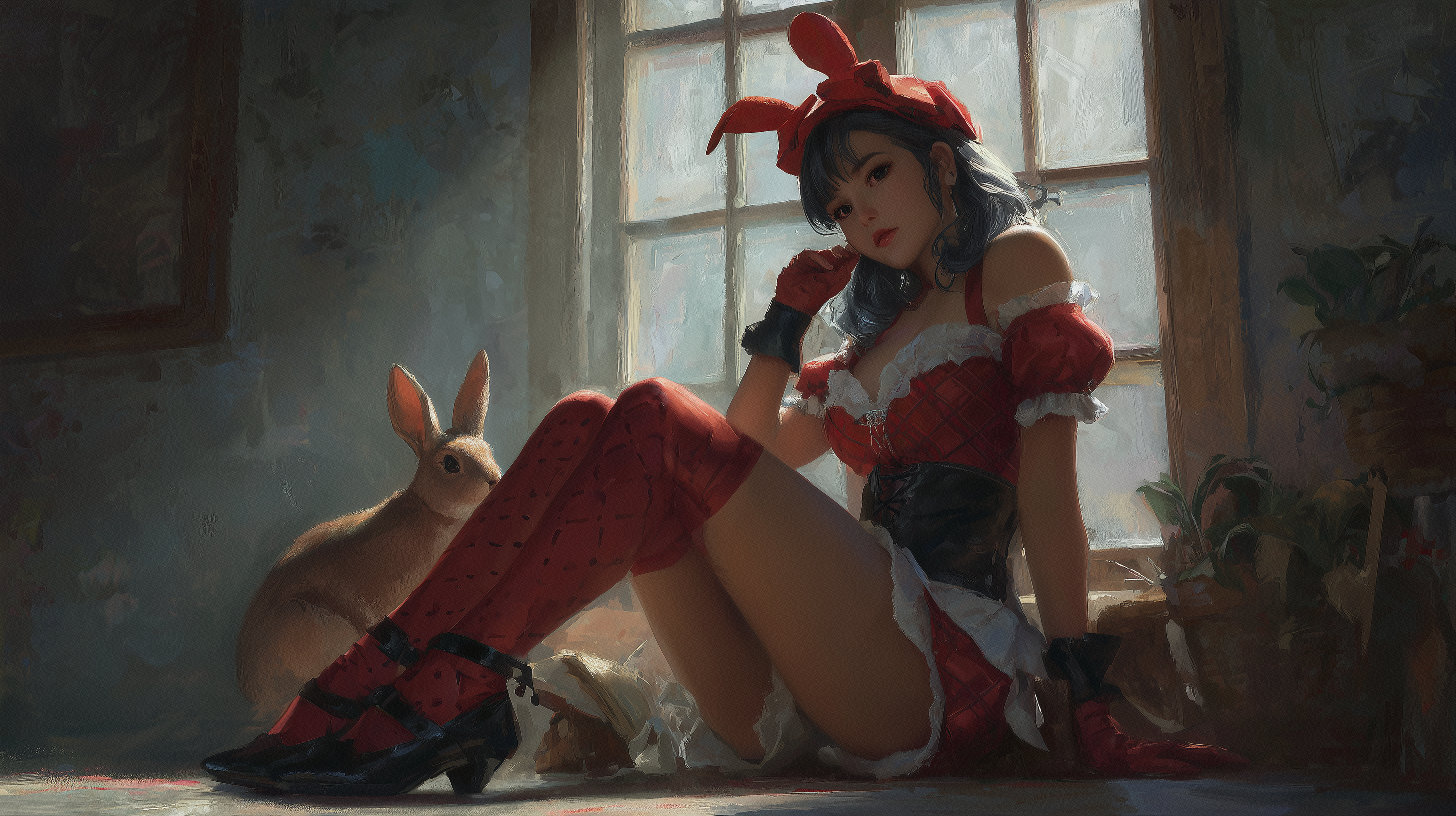 fond d'écran fille lapin windows 11 hd téléchargement gratuit