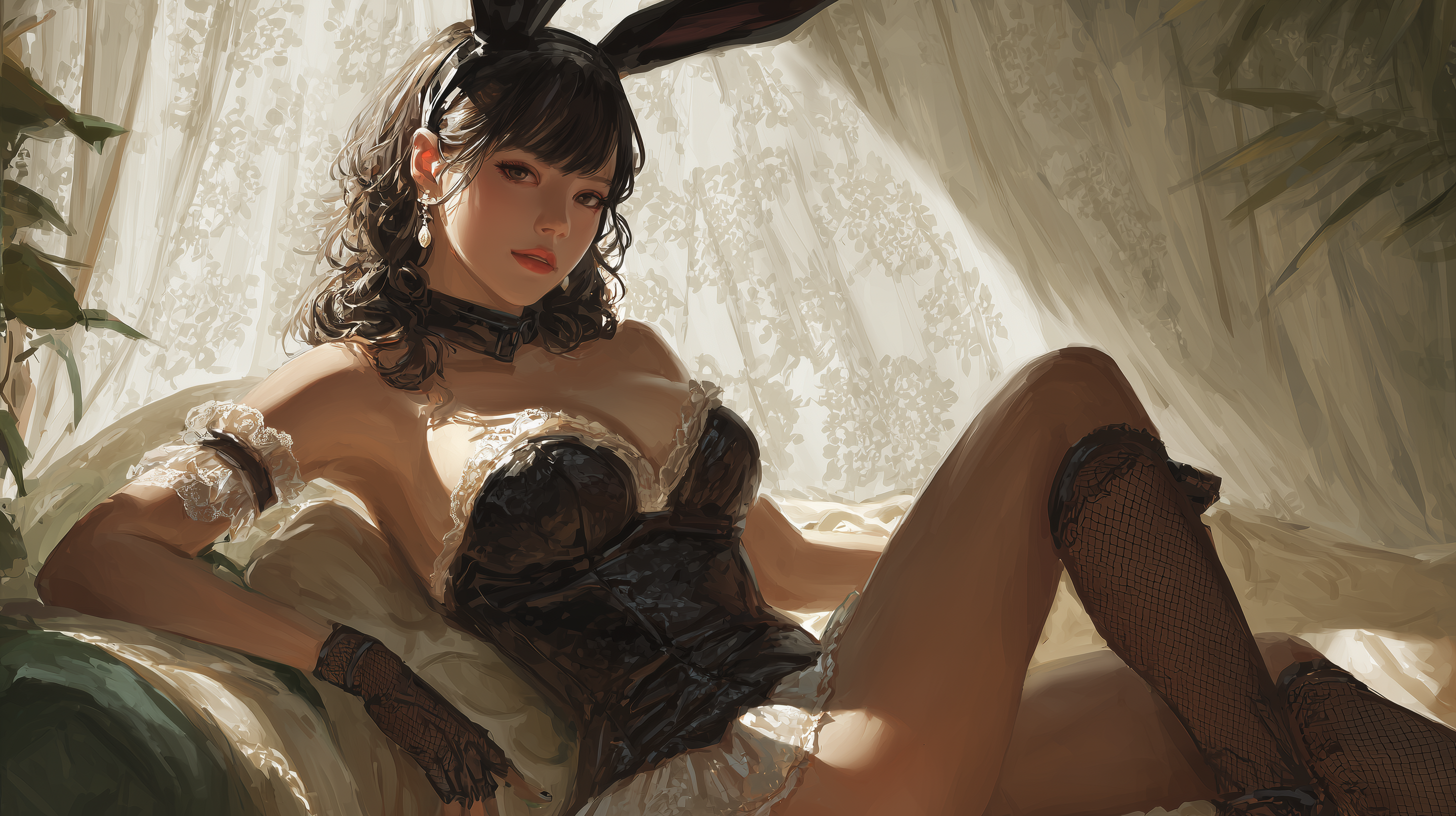 fond d'écran fille lapin hd 1366x768 téléchargement gratuit