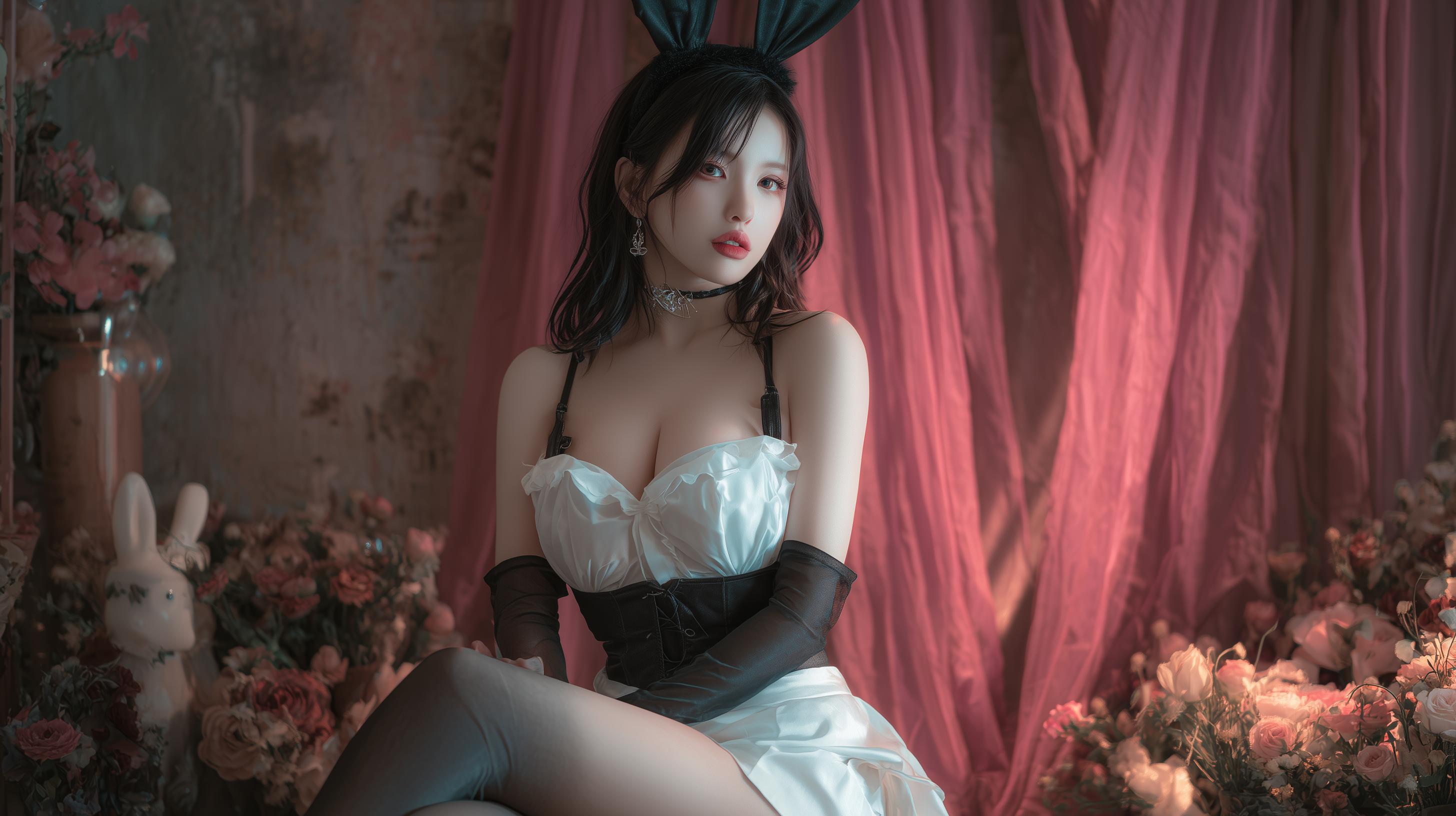 fond d'écran fille lapin hd 1366x768 téléchargement gratuit