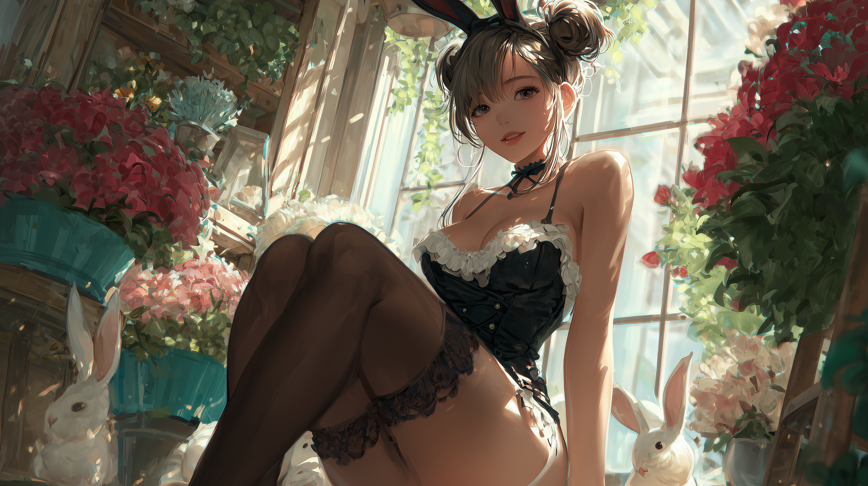 fond d'écran fille lapin windows 11 hd téléchargement gratuit