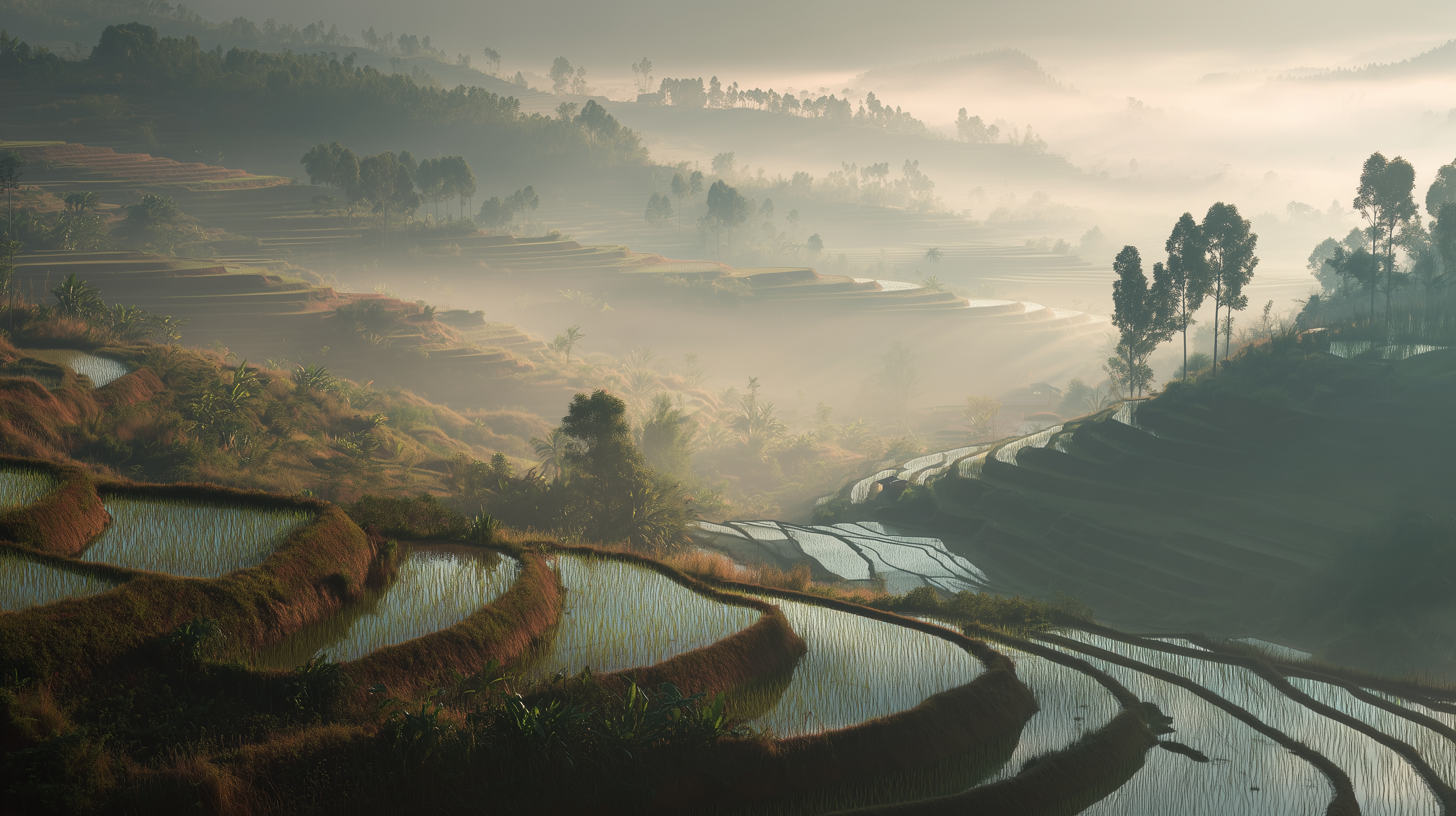 fond d'écran Rizière 16:9 4k téléchargement gratuit
