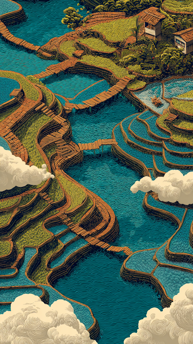 fond d'écran Rizière iphone 15 pro télécharger gratuit