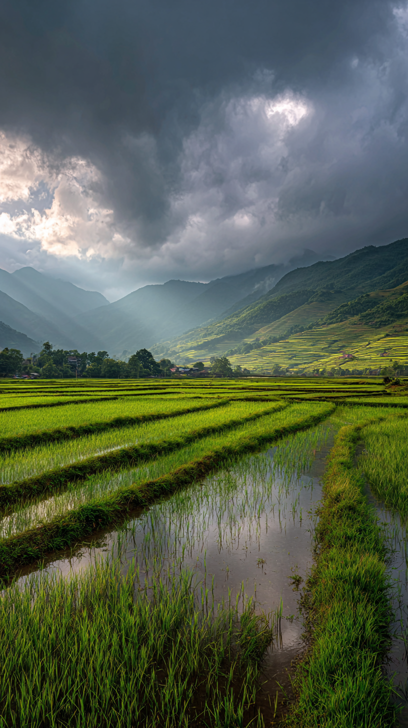 iphone fond d'écran Rizière kawaii gratuit