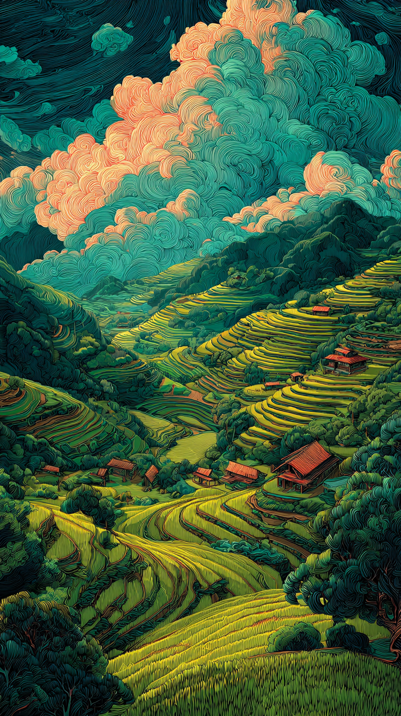 fond d'écran Rizière iphone x gratuit