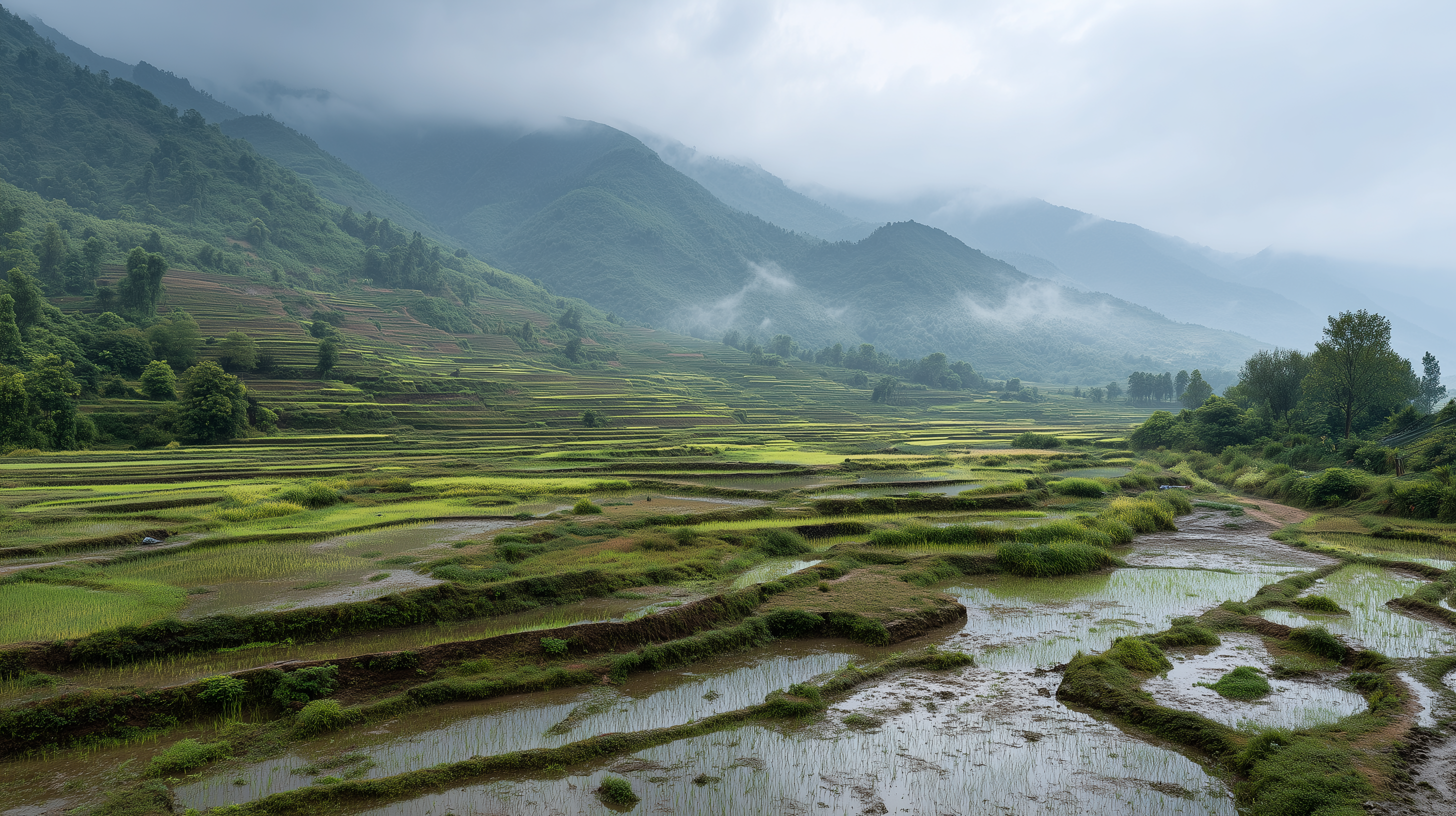 fond d'écran Rizière 1440p téléchargement gratuit