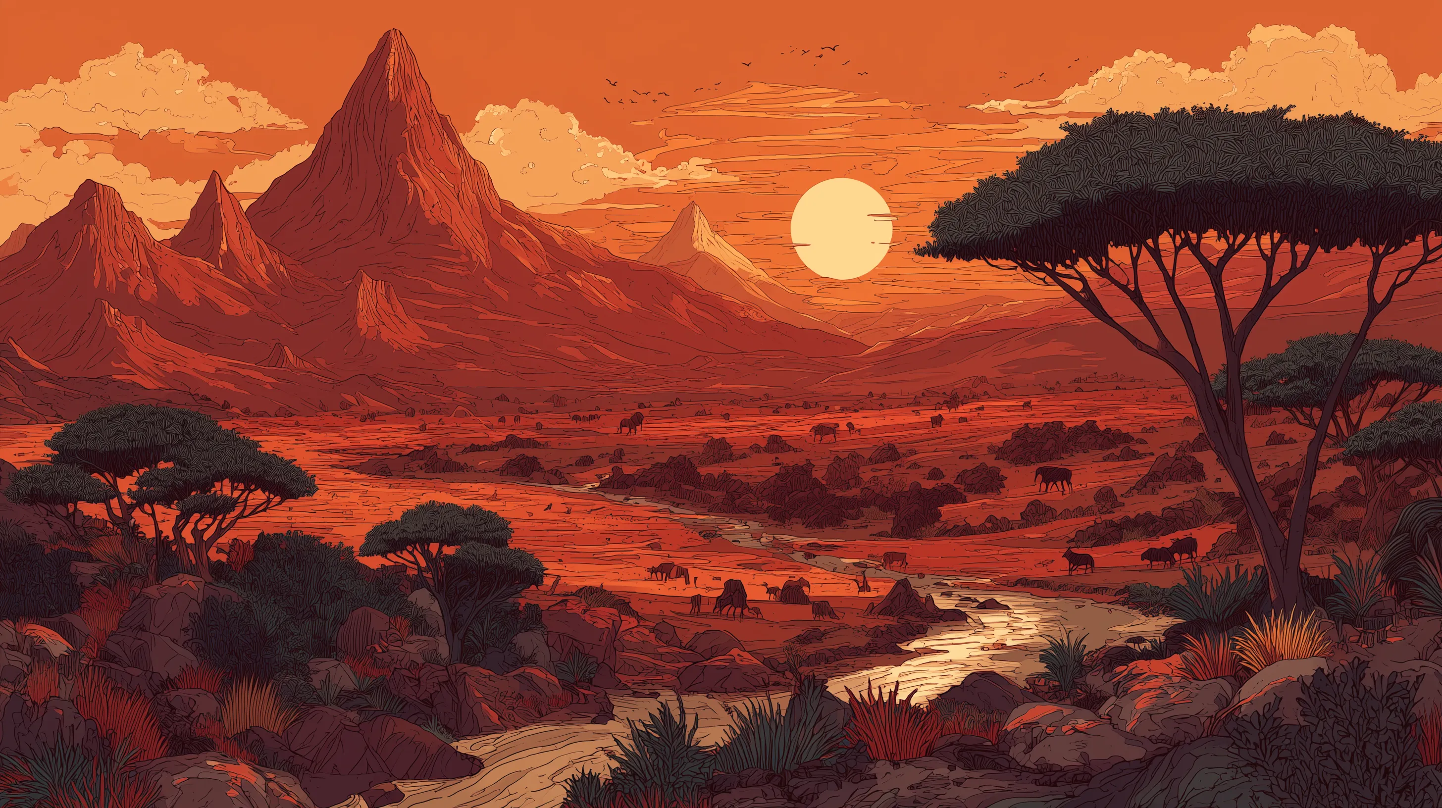 fond d'écran Coucher de Soleil updated 3840x1080 téléchargement gratuit