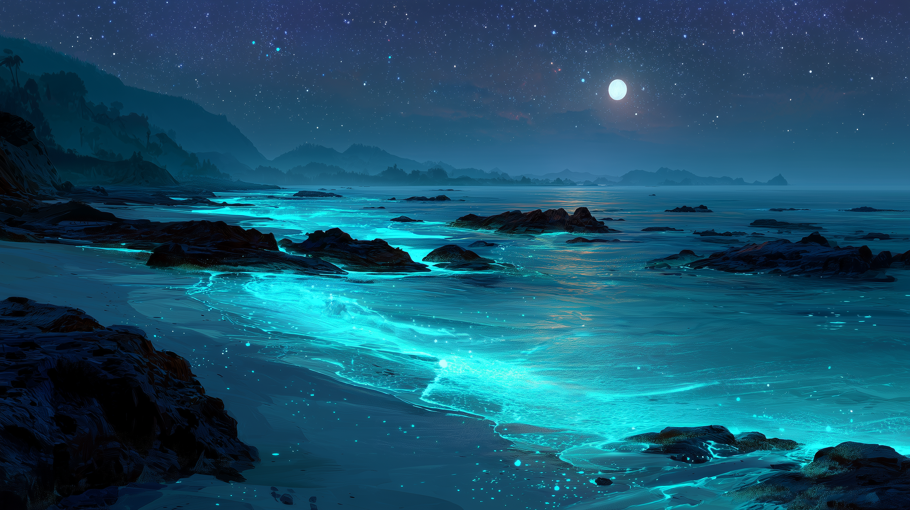 fond d'écran Bioluminescence 3840x1080 téléchargement gratuit
