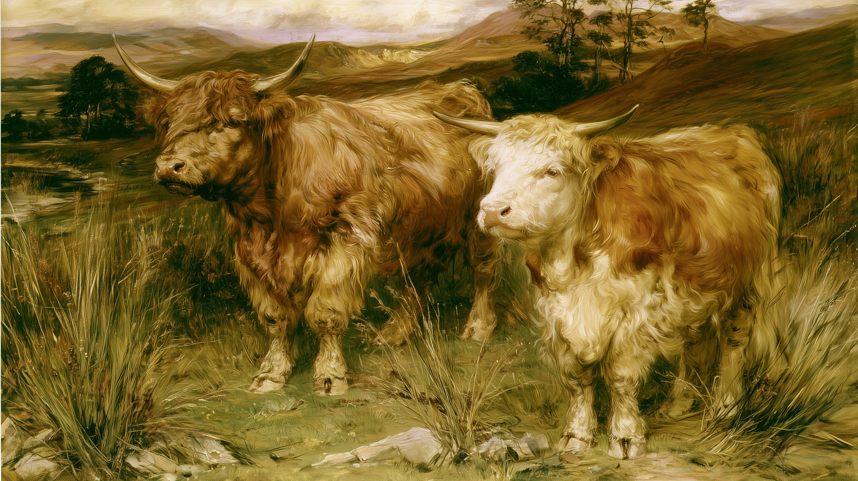 fond d'écran Highland cattle 3840x1440 téléchargement gratuit